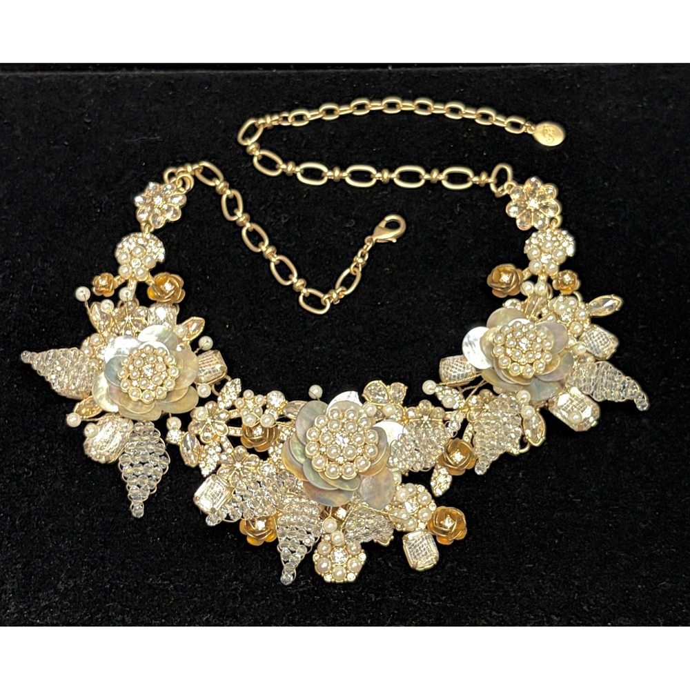 Joan Boyce Incredible Floral Bib Statement Necklace Faux Pearl Crystal Trembler